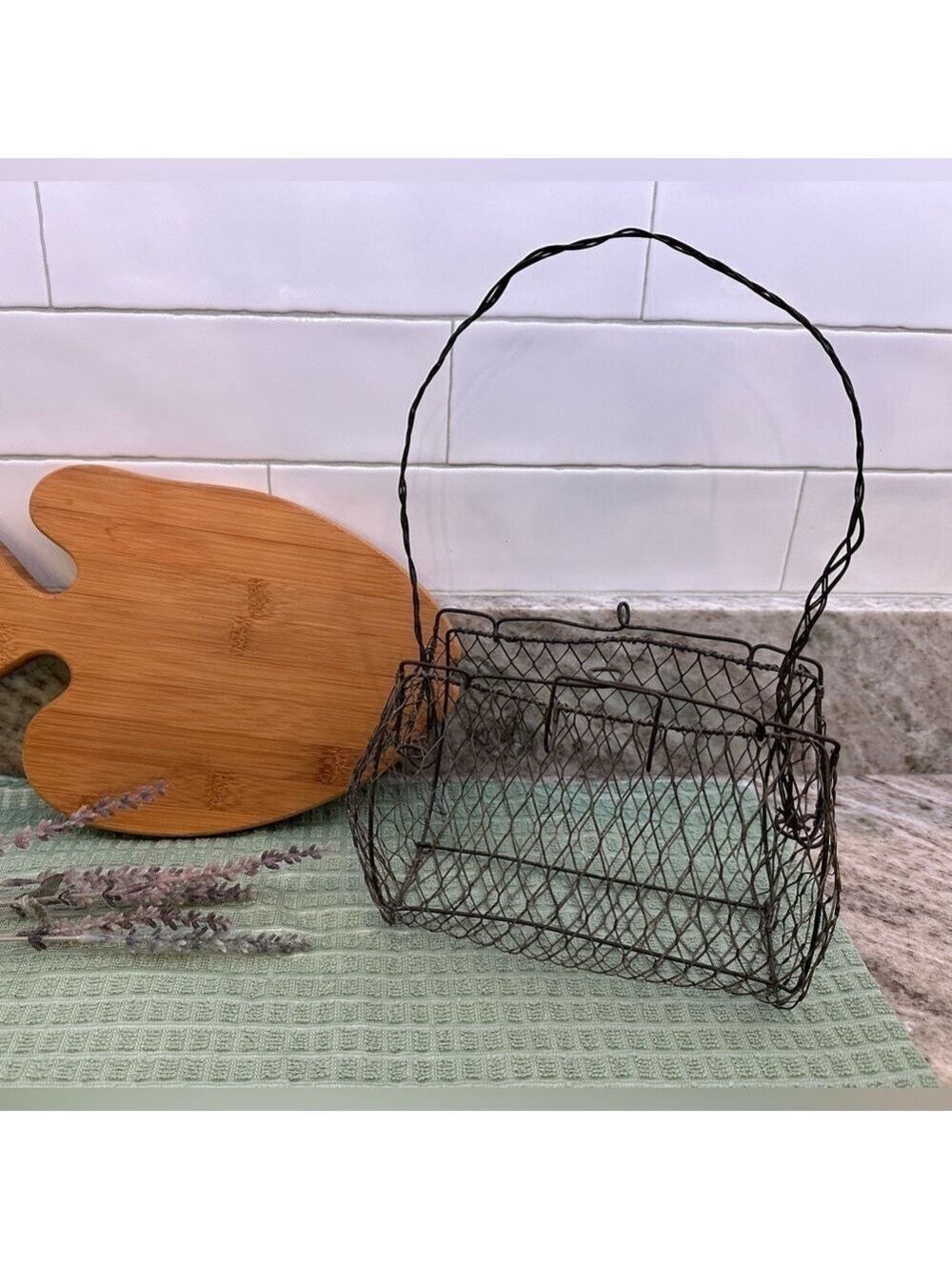 Small Vintage Purse-Shaped Wire Basket, farmhouse kitchen decor, Dressing table